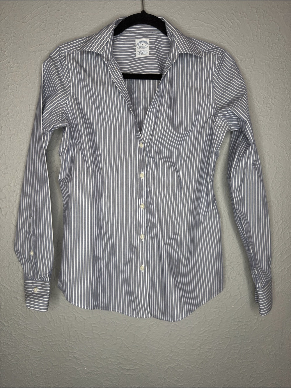 Brooks Brothers White and Blue Vertical Stripe Button-Down Shirt